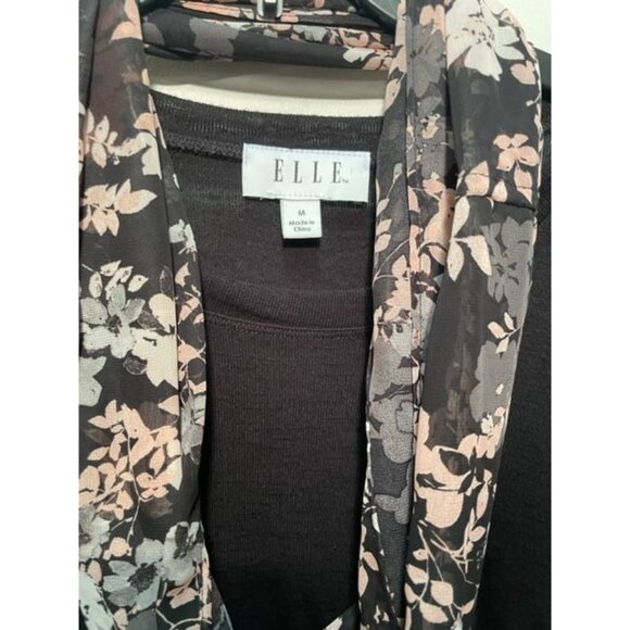 Blouse Medium Black Long Sleeve with Floral Cuffs & Separate Floral Scarf, ELLE - Picture 3 of 10